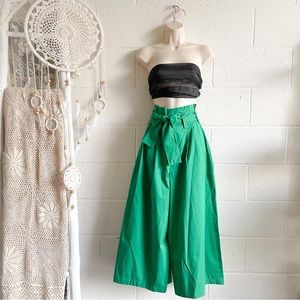 NWT Zara Green Cotton High Waist Belt Wide Leg Pants